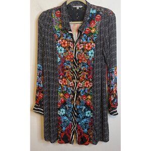 JOHN MARK Hippie Boho Floral Patchwork Button Long Sleeve Top Blouse Indie MED